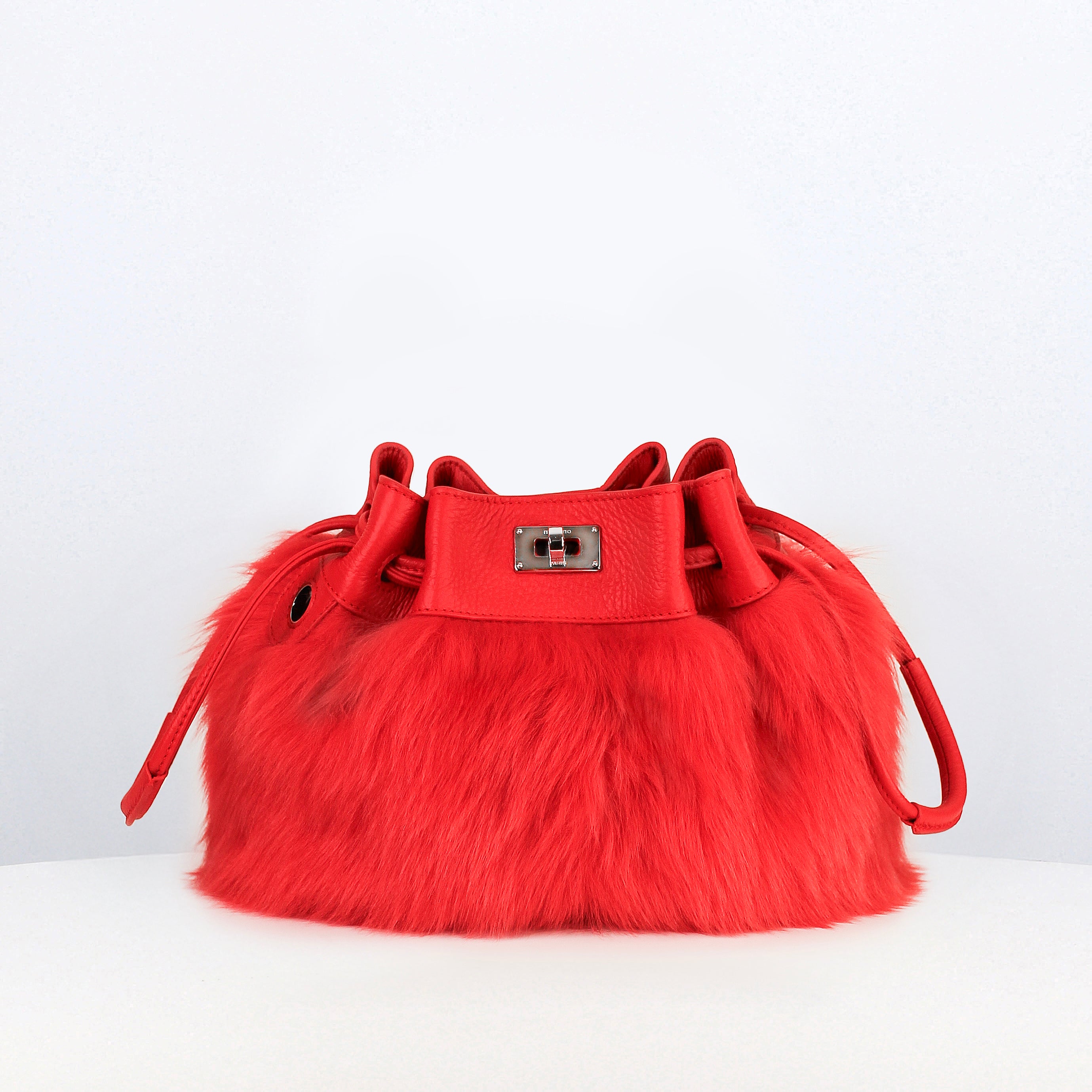 LEATHER AND SHEARLING HANDBAG COLETTE GERANIUM