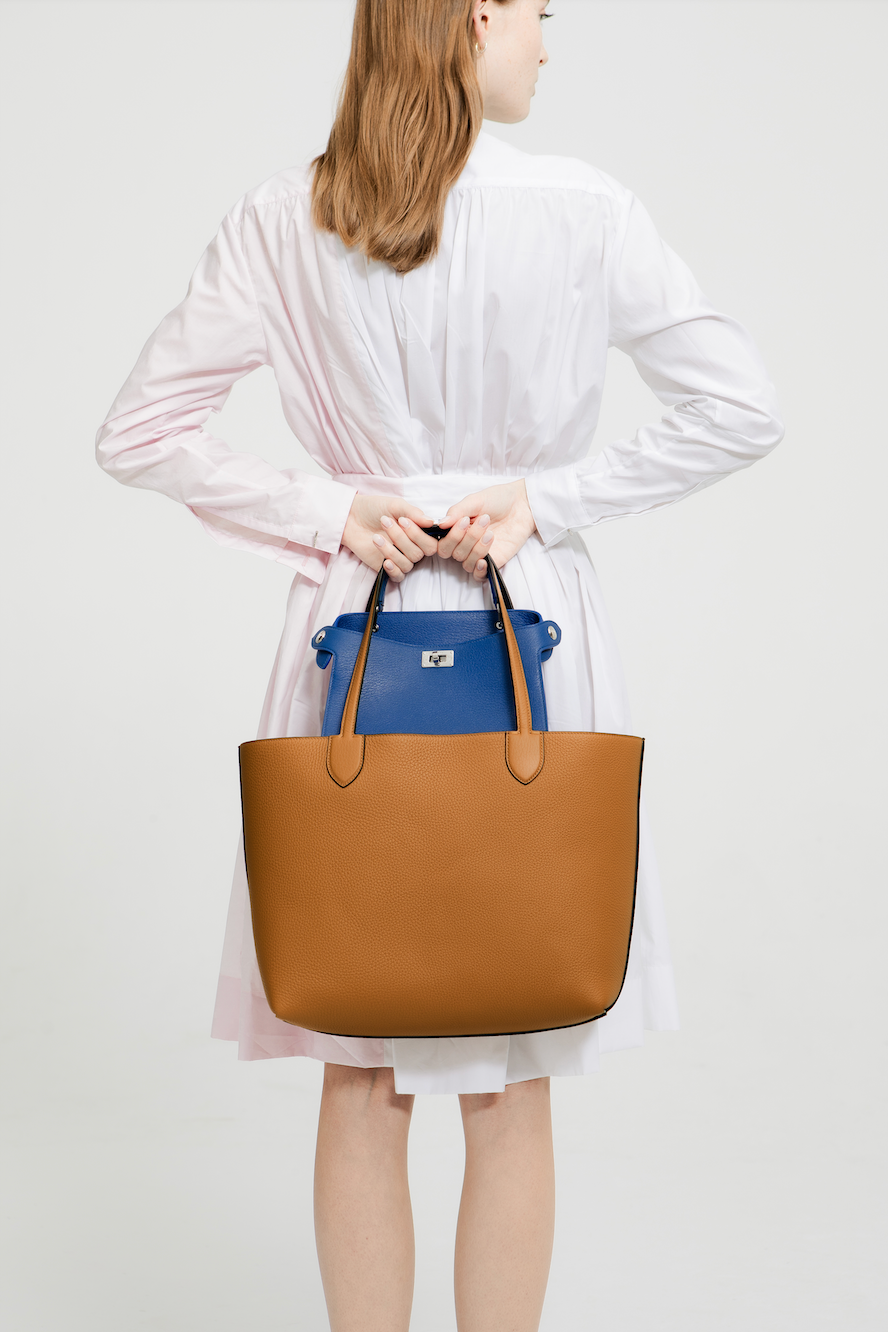 SAC CABAS EN CUIR RÉVERSIBLE RIVOLI EST/OUEST CAMEL/SMOKE