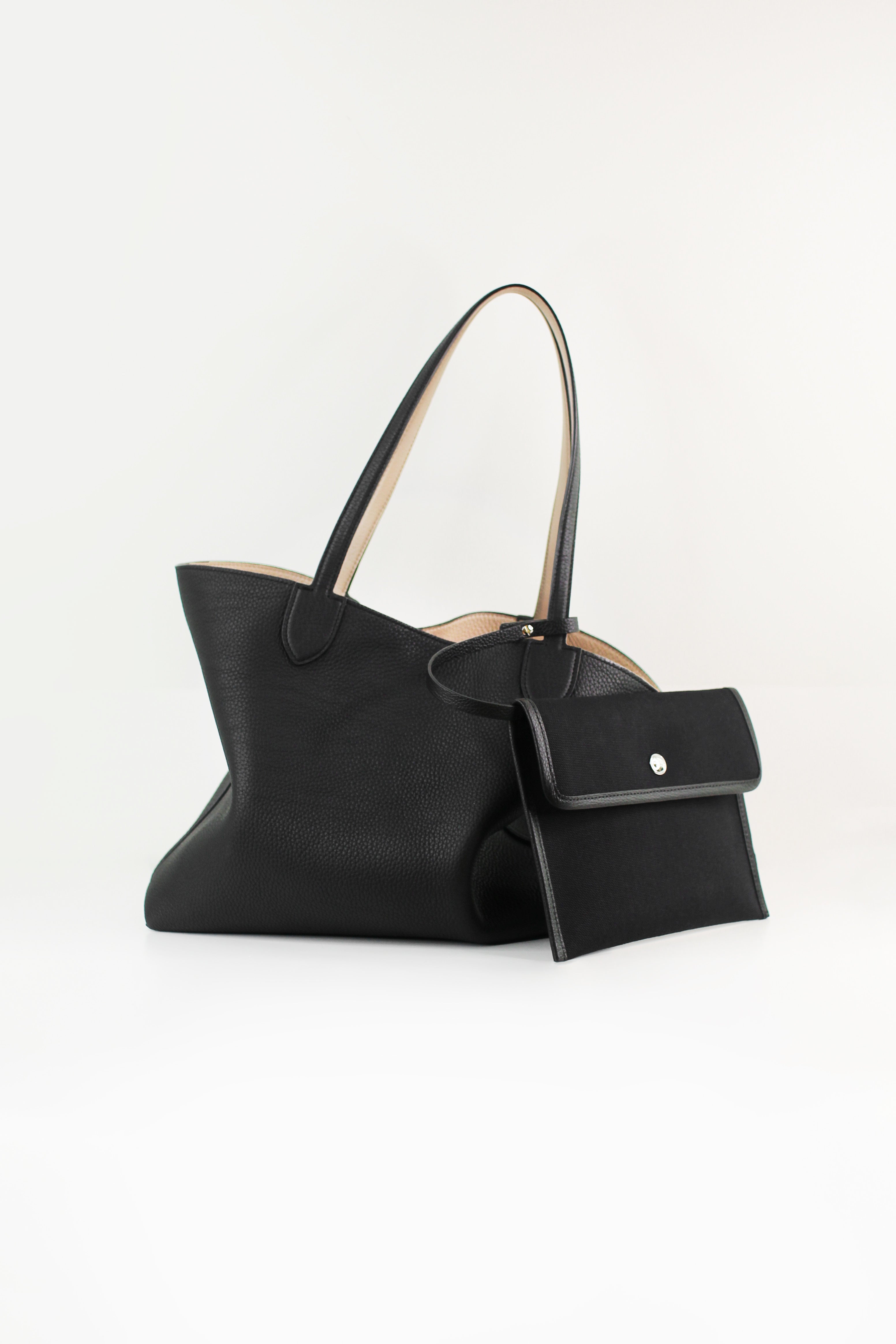 SAC CABAS EN CUIR RÉVERSIBLE RIVOLI EST/OUEST GRIS CHARBON/PRUNE