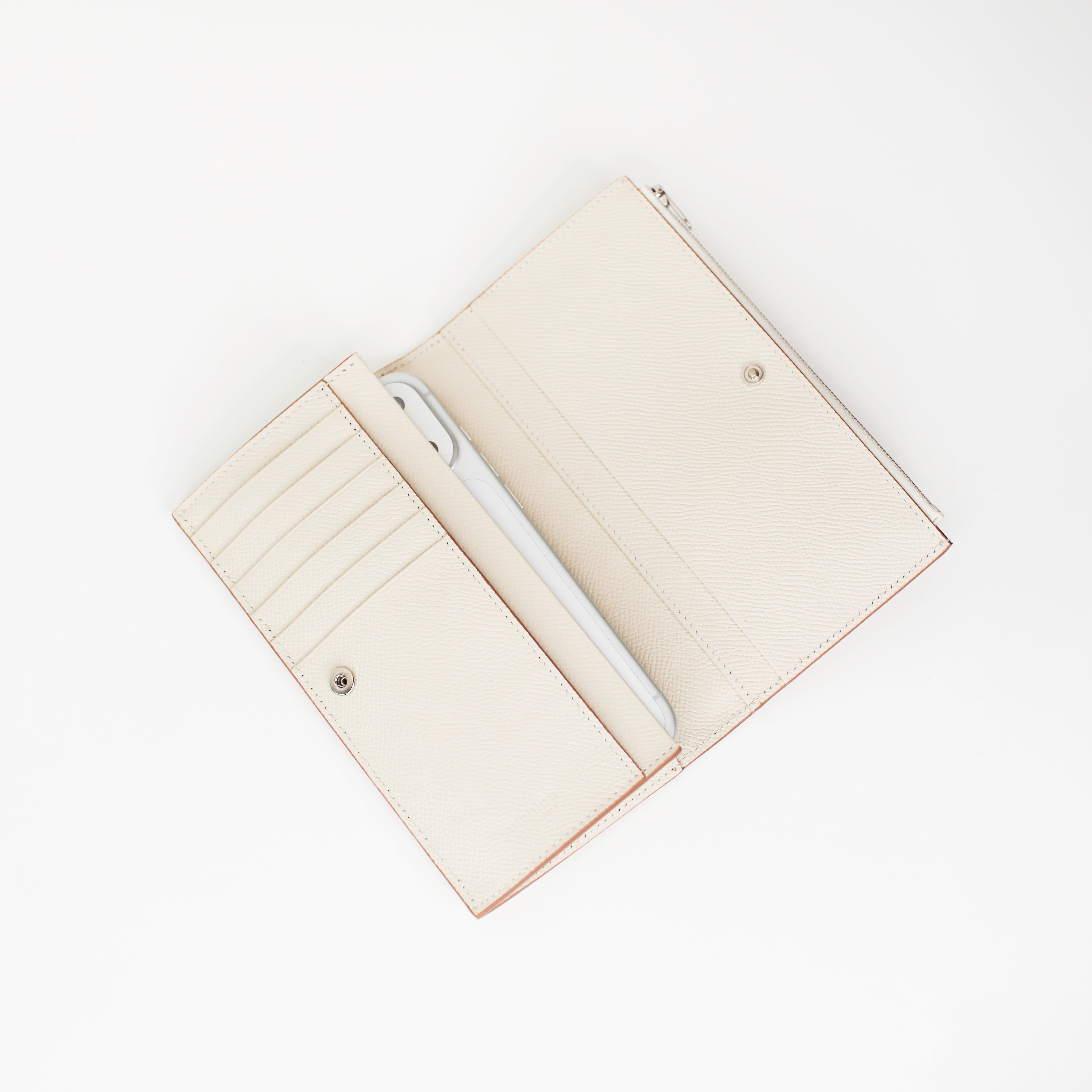 LEATHER LONG ZIP WALLET IVORY