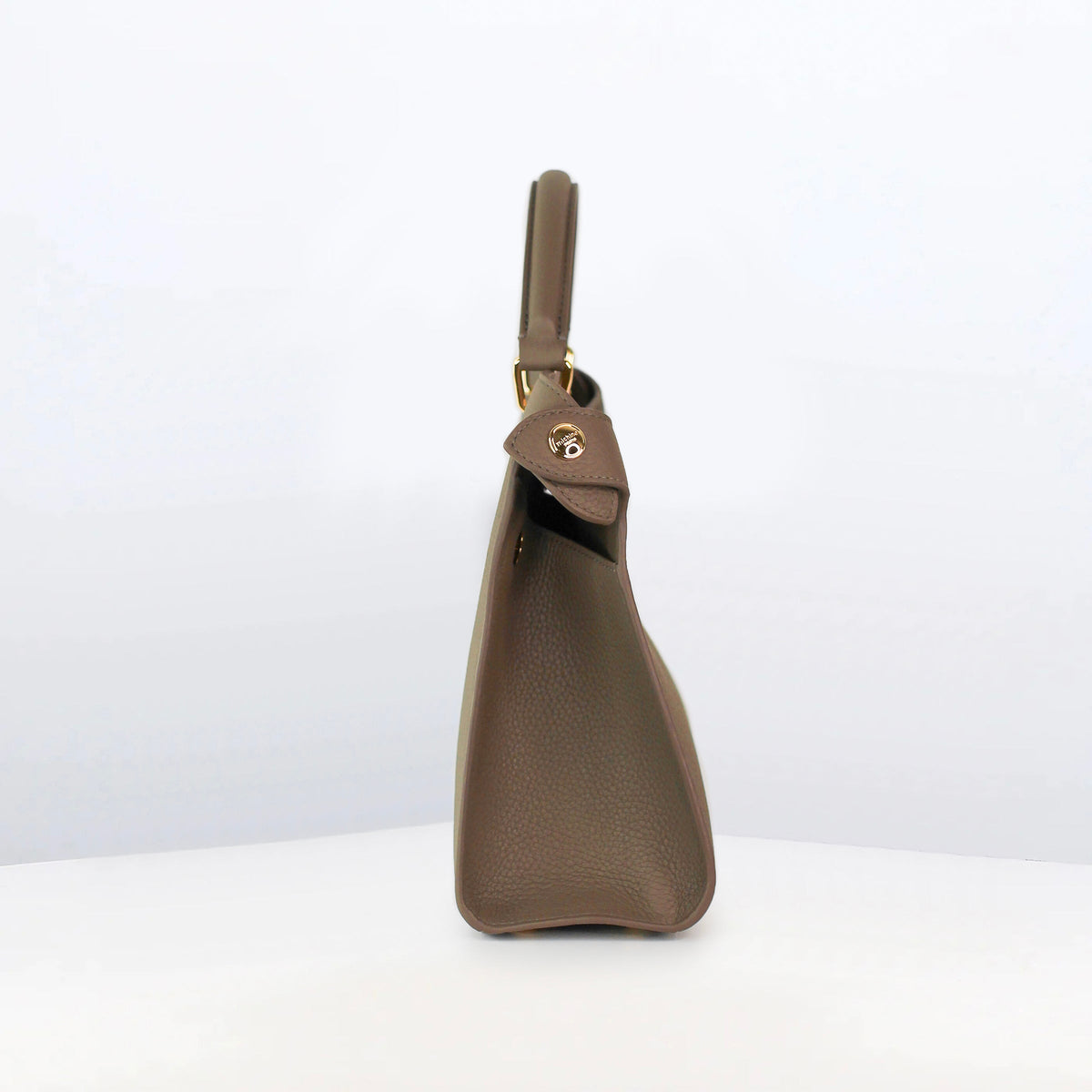 LEATHER HANDBAG LUTECE 27 TAUPE WITH GOLD HARWARE