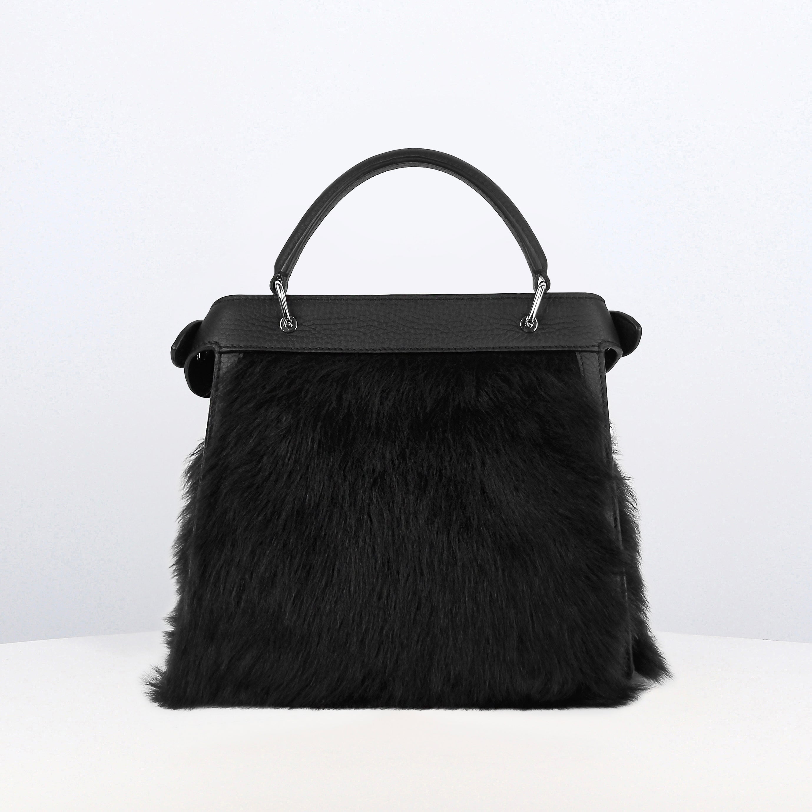 LEATHER AND SHEARLING HANDBAG LUTECE MINI BLACK