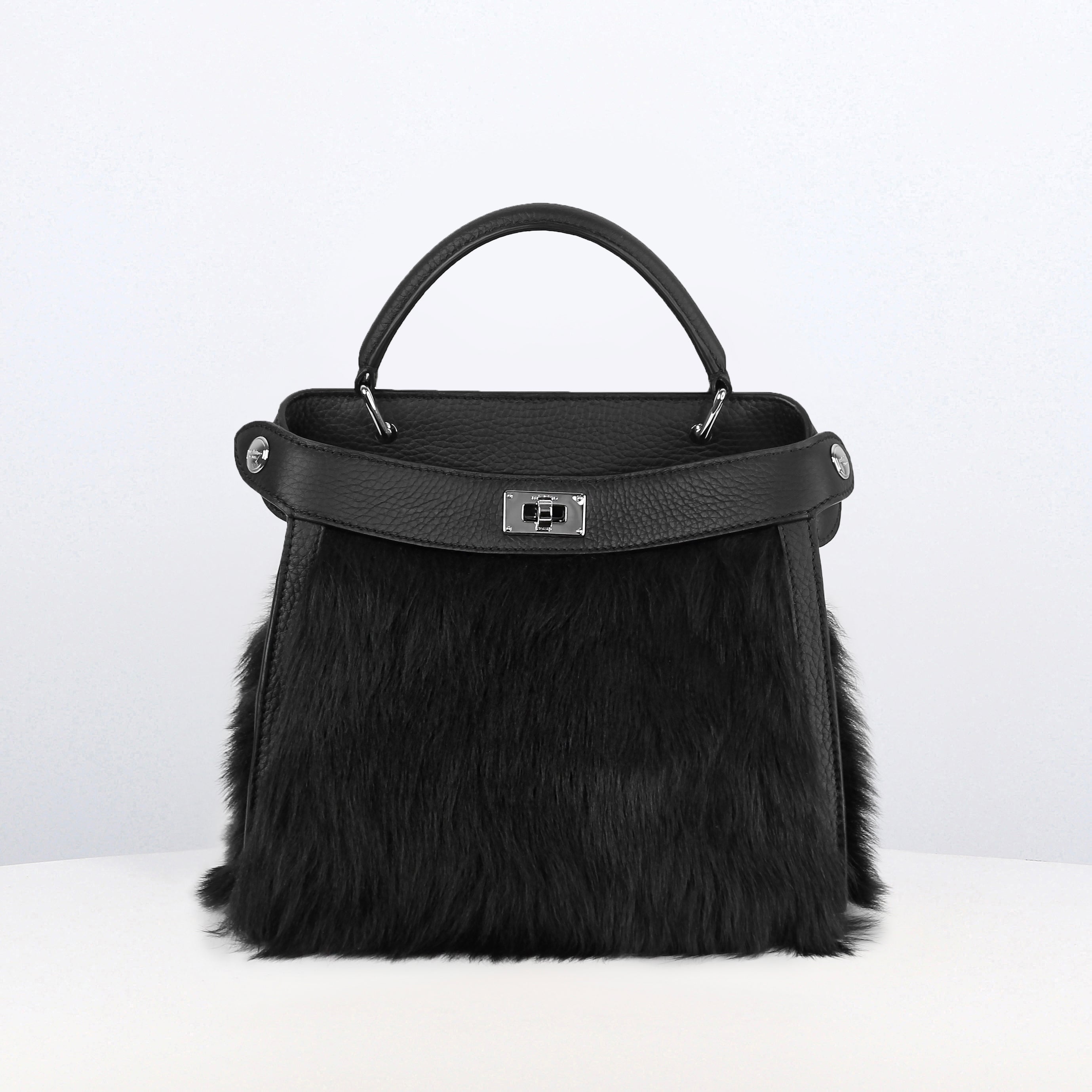 LEATHER AND SHEARLING HANDBAG LUTECE MINI BLACK