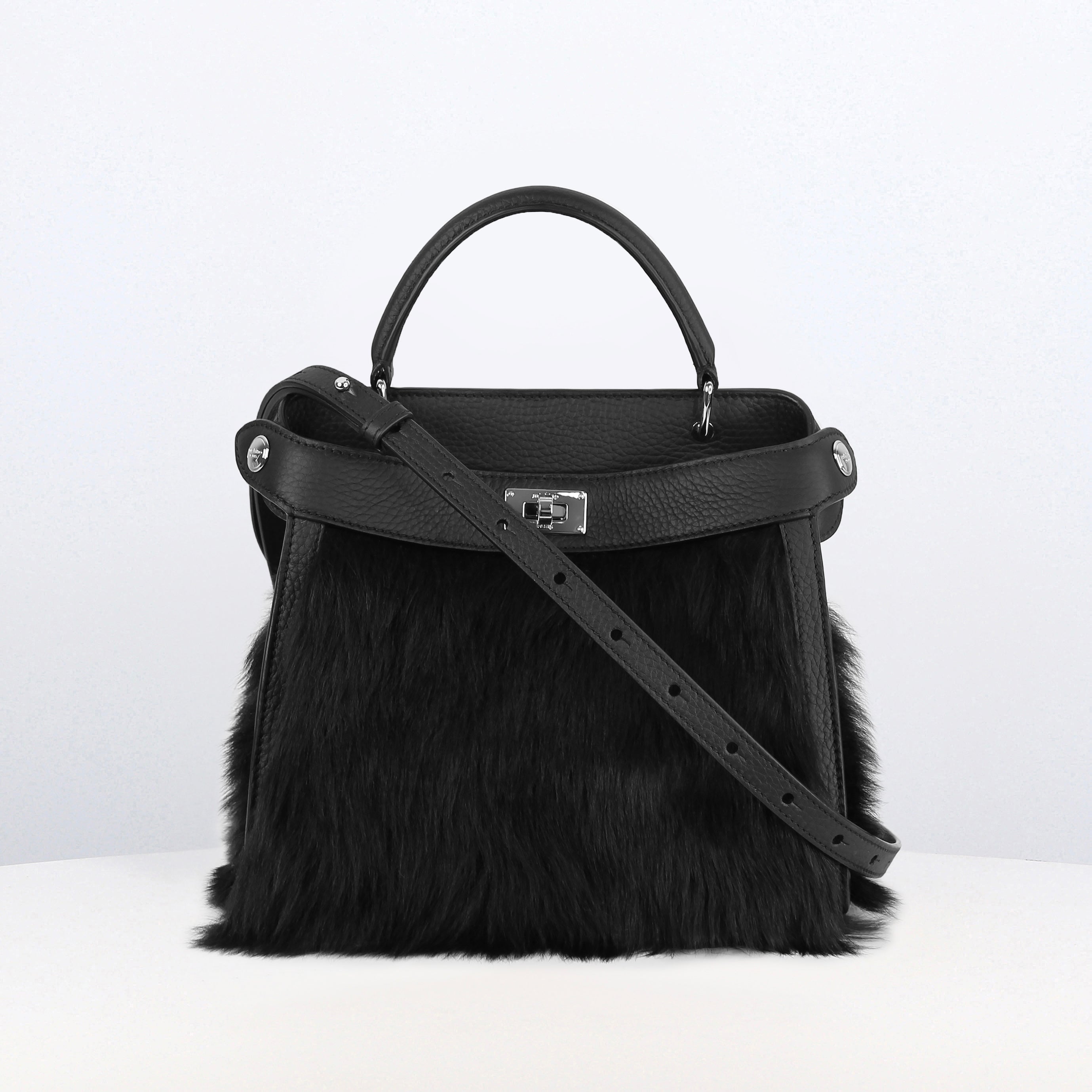 LEATHER AND SHEARLING HANDBAG LUTECE MINI BLACK