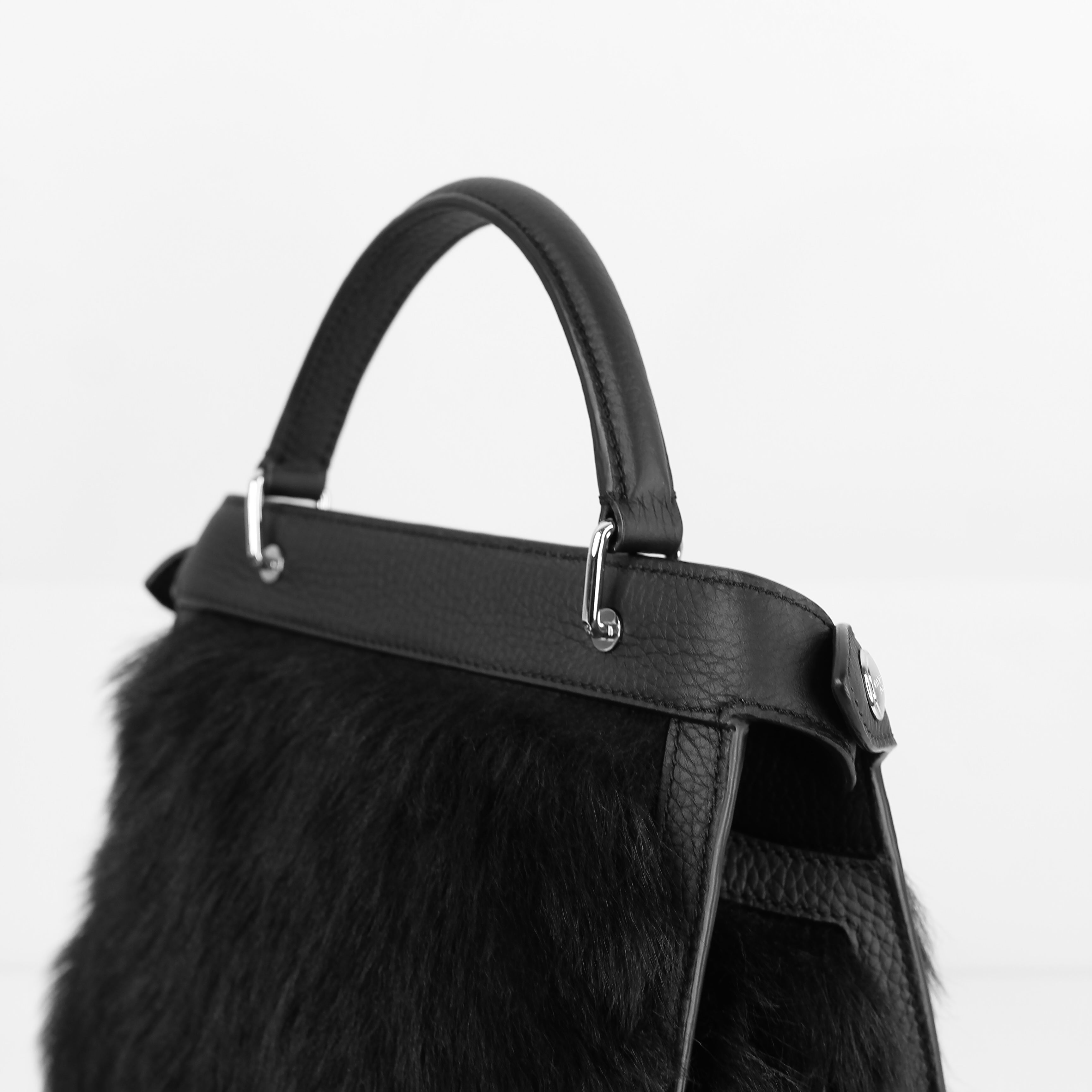 LEATHER AND SHEARLING HANDBAG LUTECE MINI BLACK