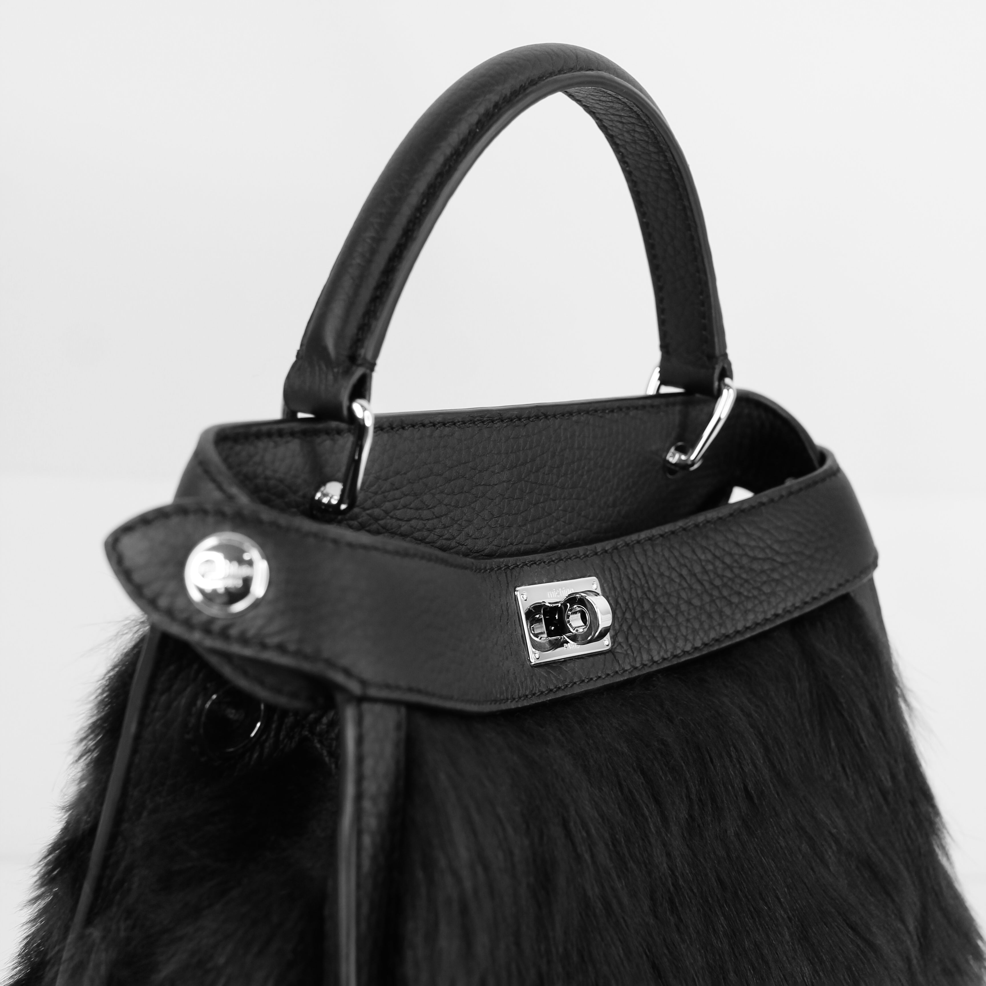 LEATHER AND SHEARLING HANDBAG LUTECE MINI BLACK