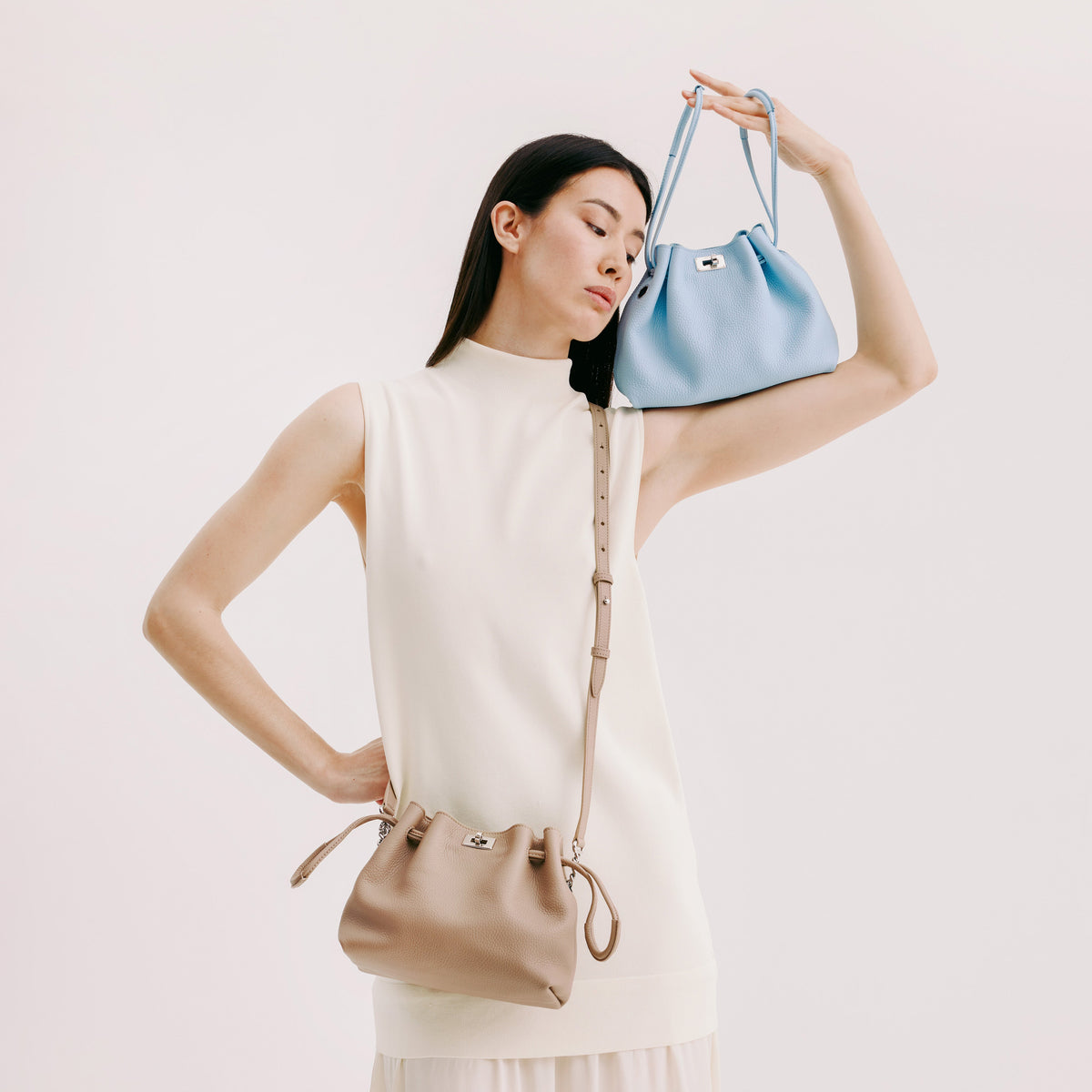 LEATHER DRAWSTRING BAG COLETTE MINI MIST