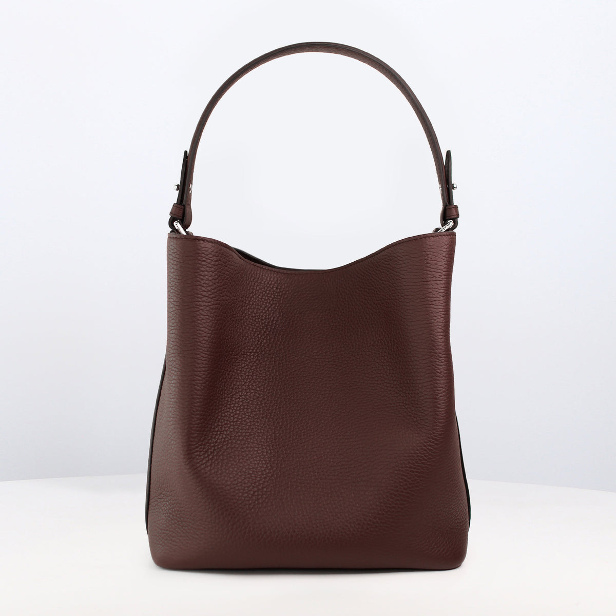 LEATHER BUCKET BAG ODEON PM PRUNE