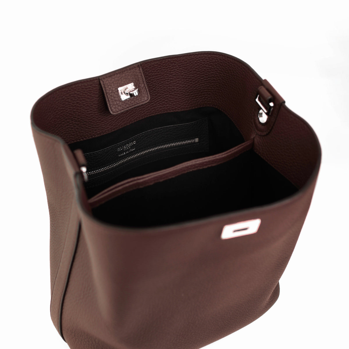 LEATHER BUCKET BAG ODEON PM PRUNE