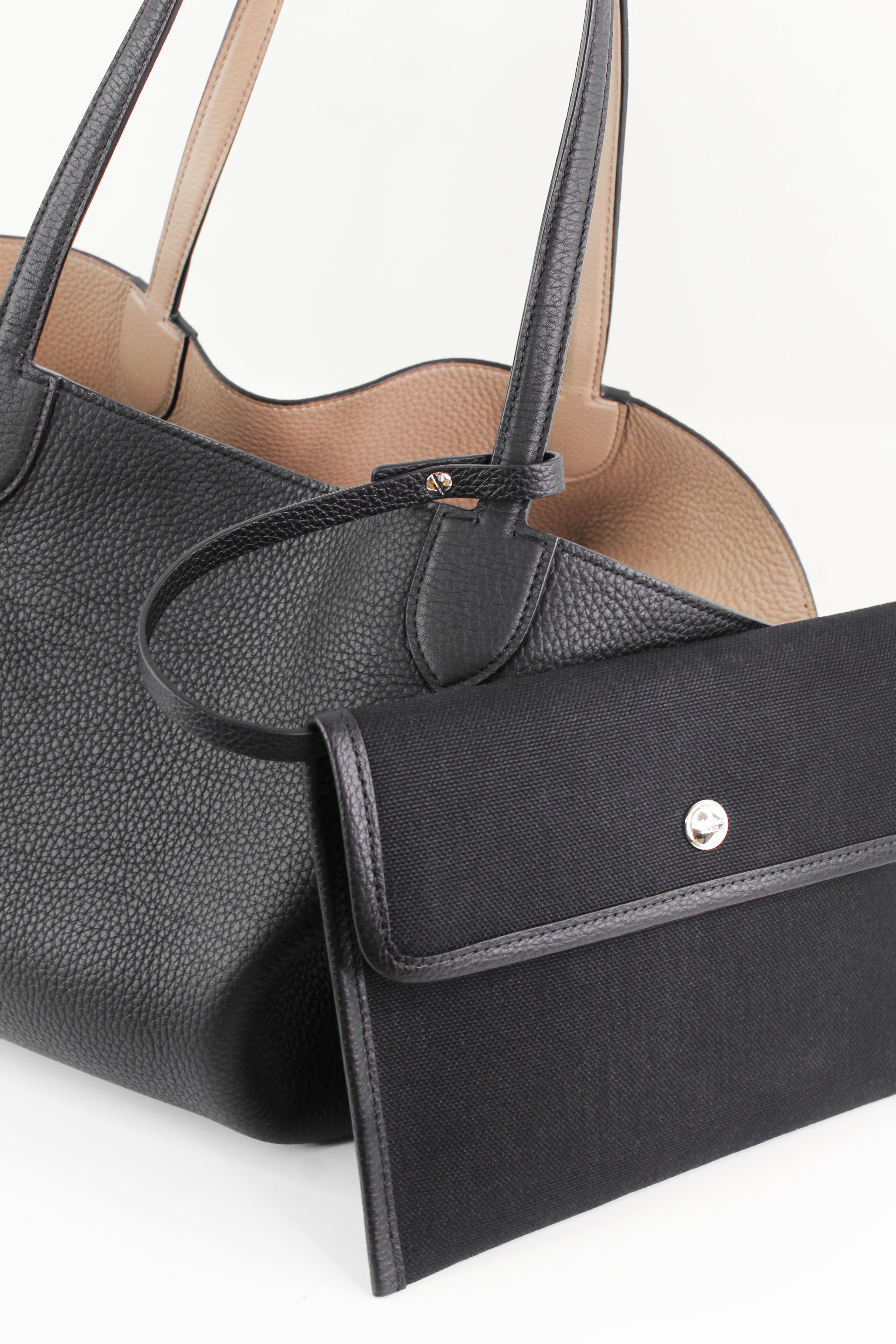 SAC CABAS EN CUIR RÉVERSIBLE RIVOLI EST/OUEST NOIR/TOURTERELLE