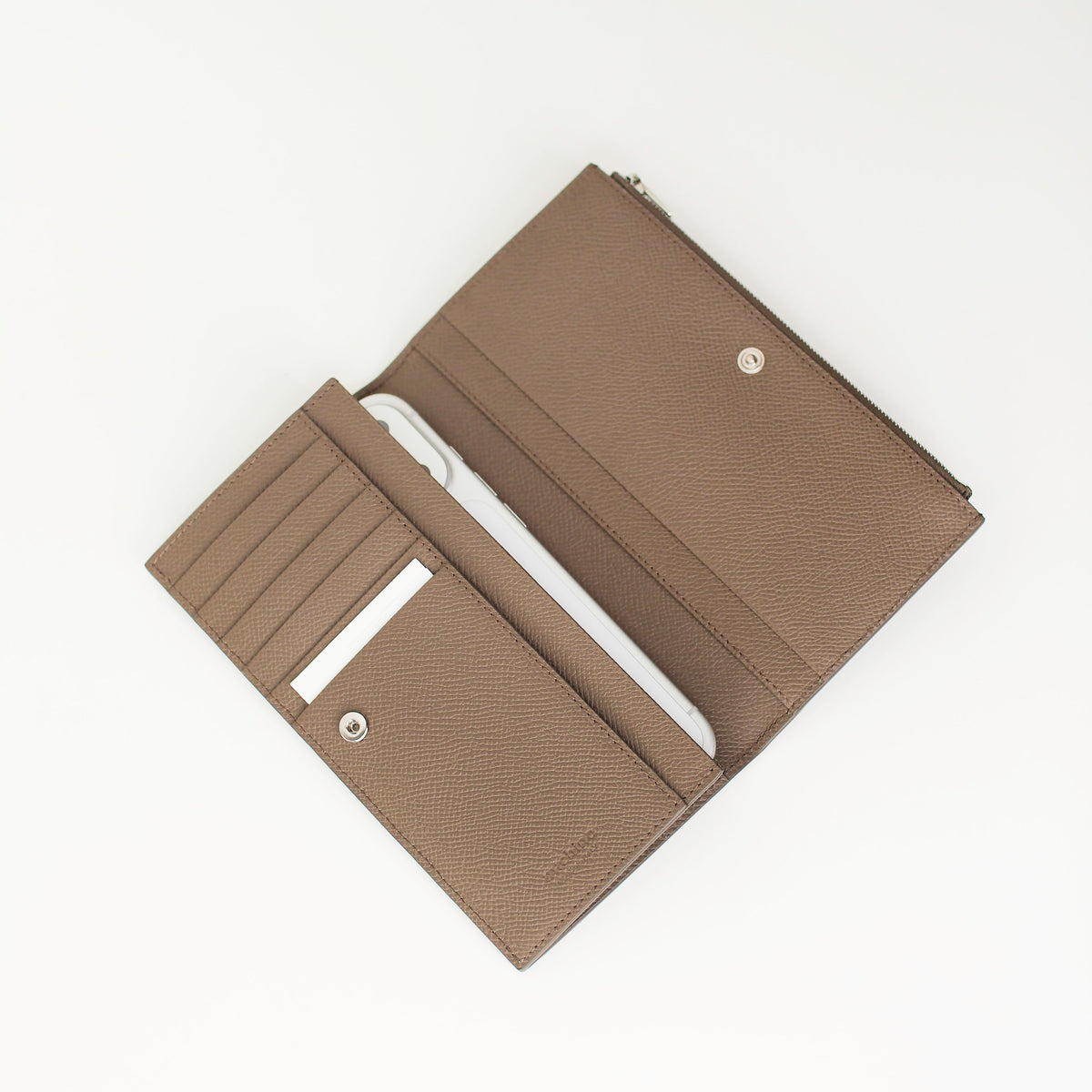 LEATHER LONG ZIP WALLET TAUPE