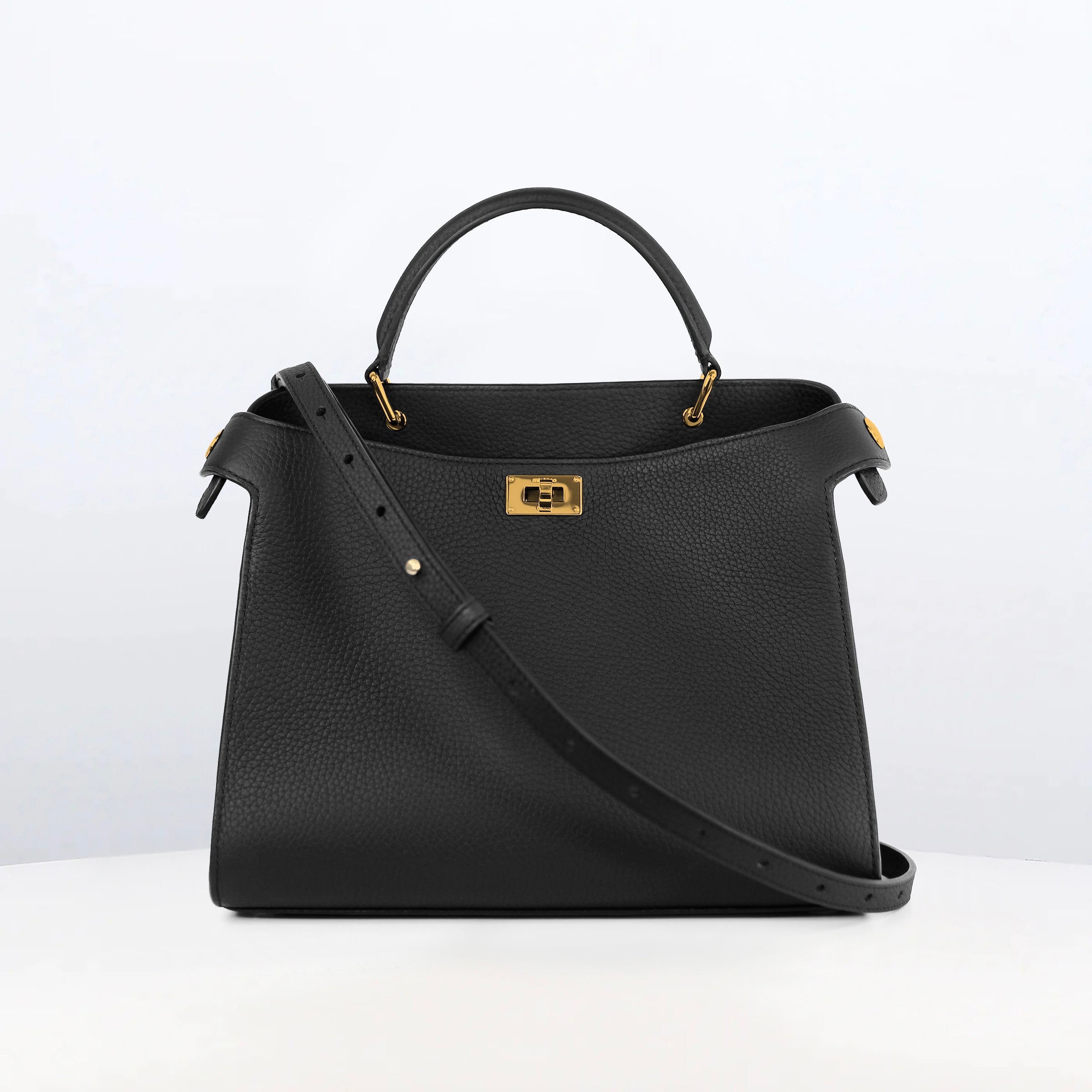 LEATHER HANDBAG LUTECE 27 BLACK WITH GOLD HARWARE