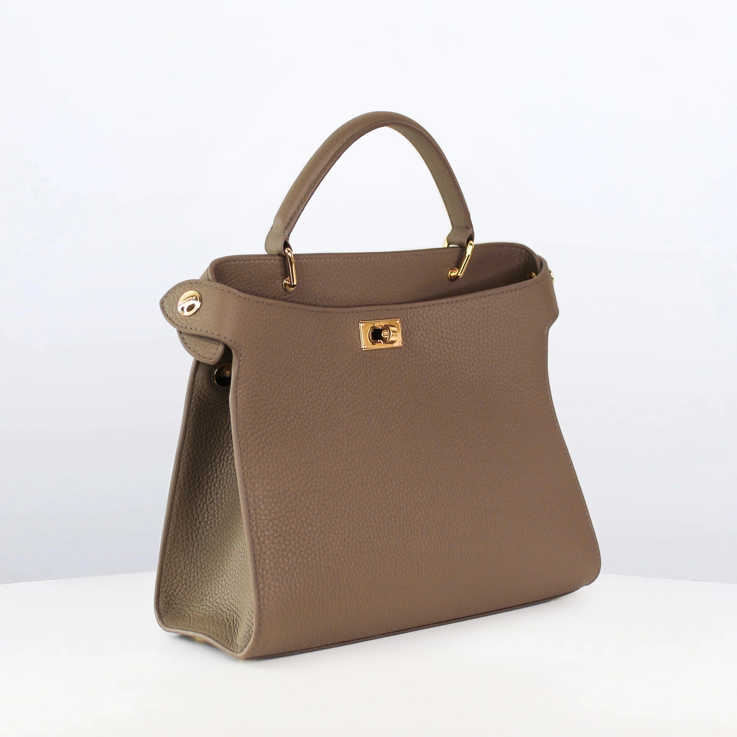 SAC À MAIN EN CUIR LUTECE 27 TAUPE FINITIONS DORÉES