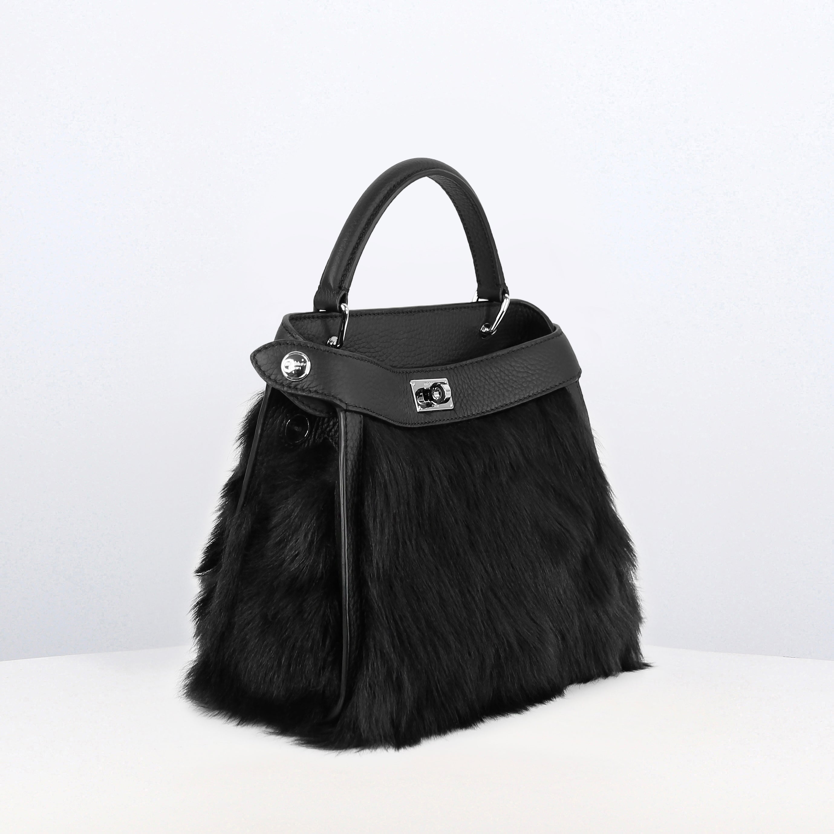 LEATHER AND SHEARLING HANDBAG LUTECE MINI BLACK