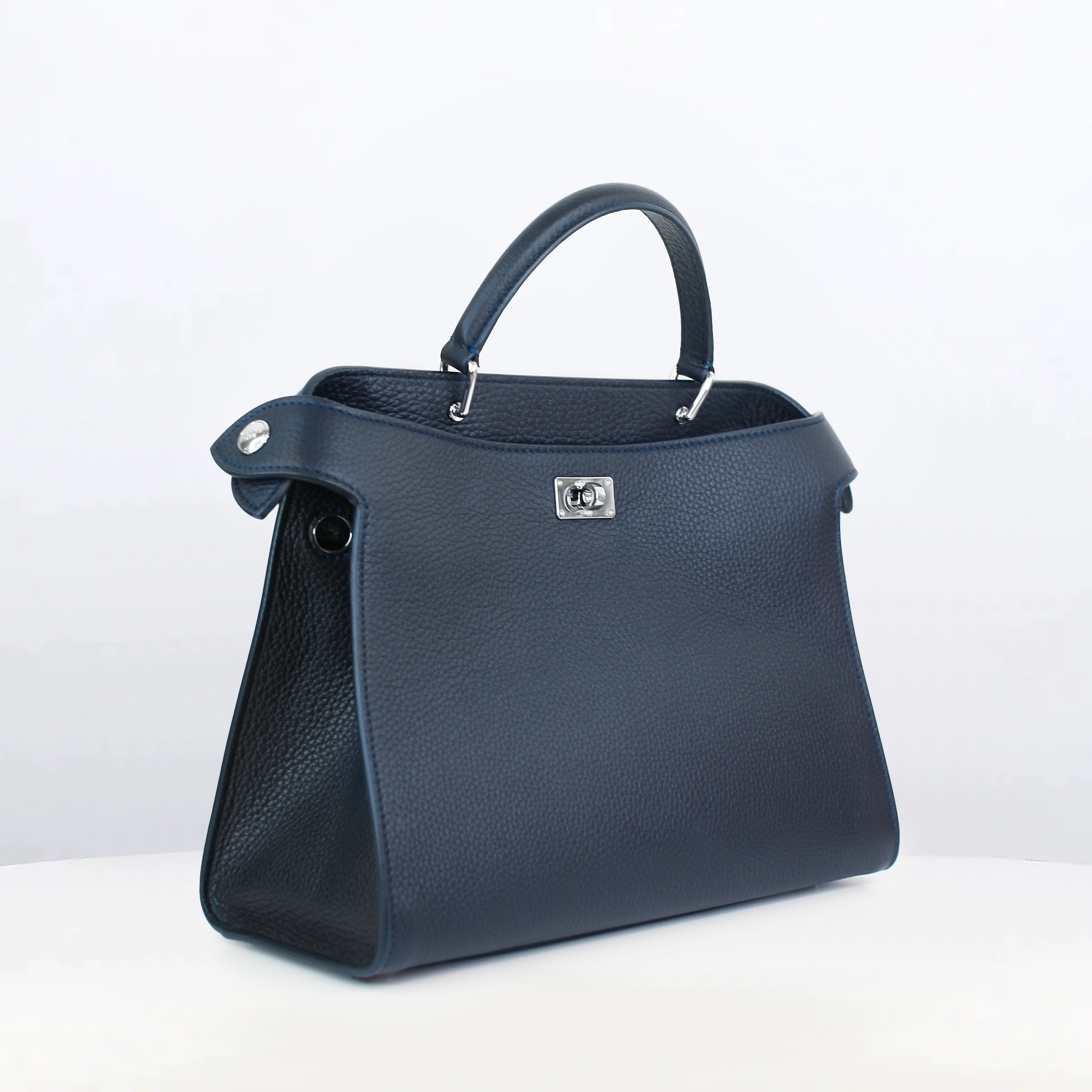 LEATHER HANDBAG LUTECE PM NAVY BLUE