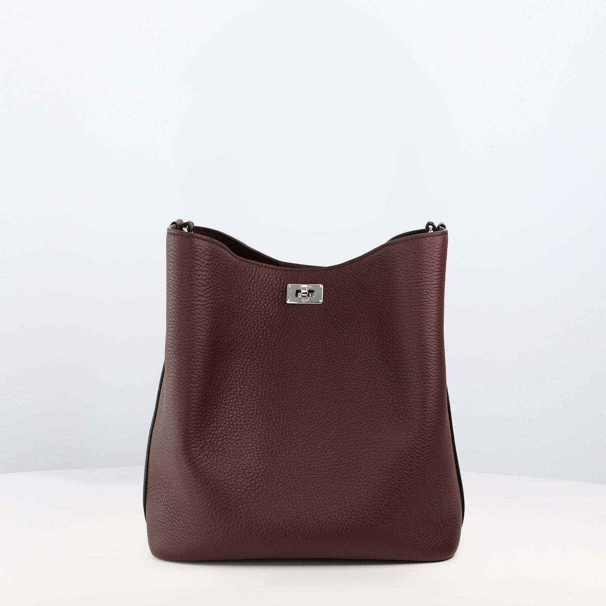 LEATHER BUCKET BAG ODEON PM PRUNE
