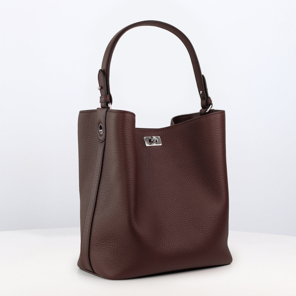 LEATHER BUCKET BAG ODEON PM PRUNE