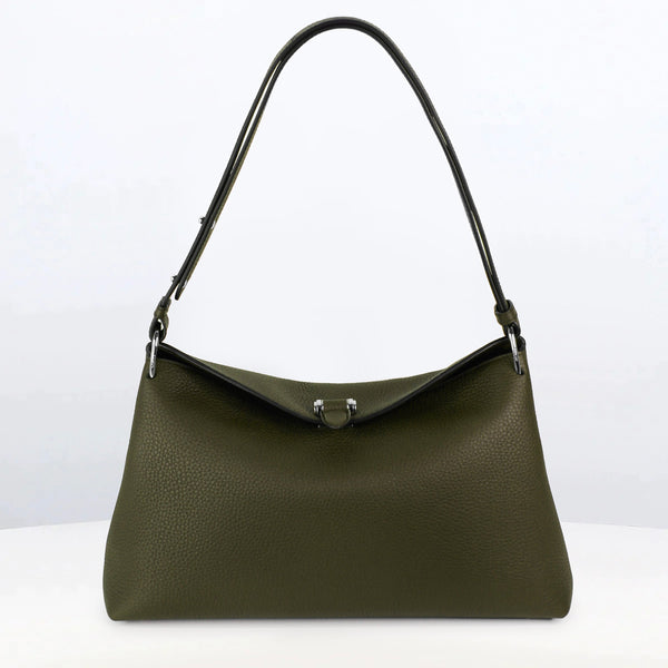 LEATHER HANDBAG PASSY PM KHAKI