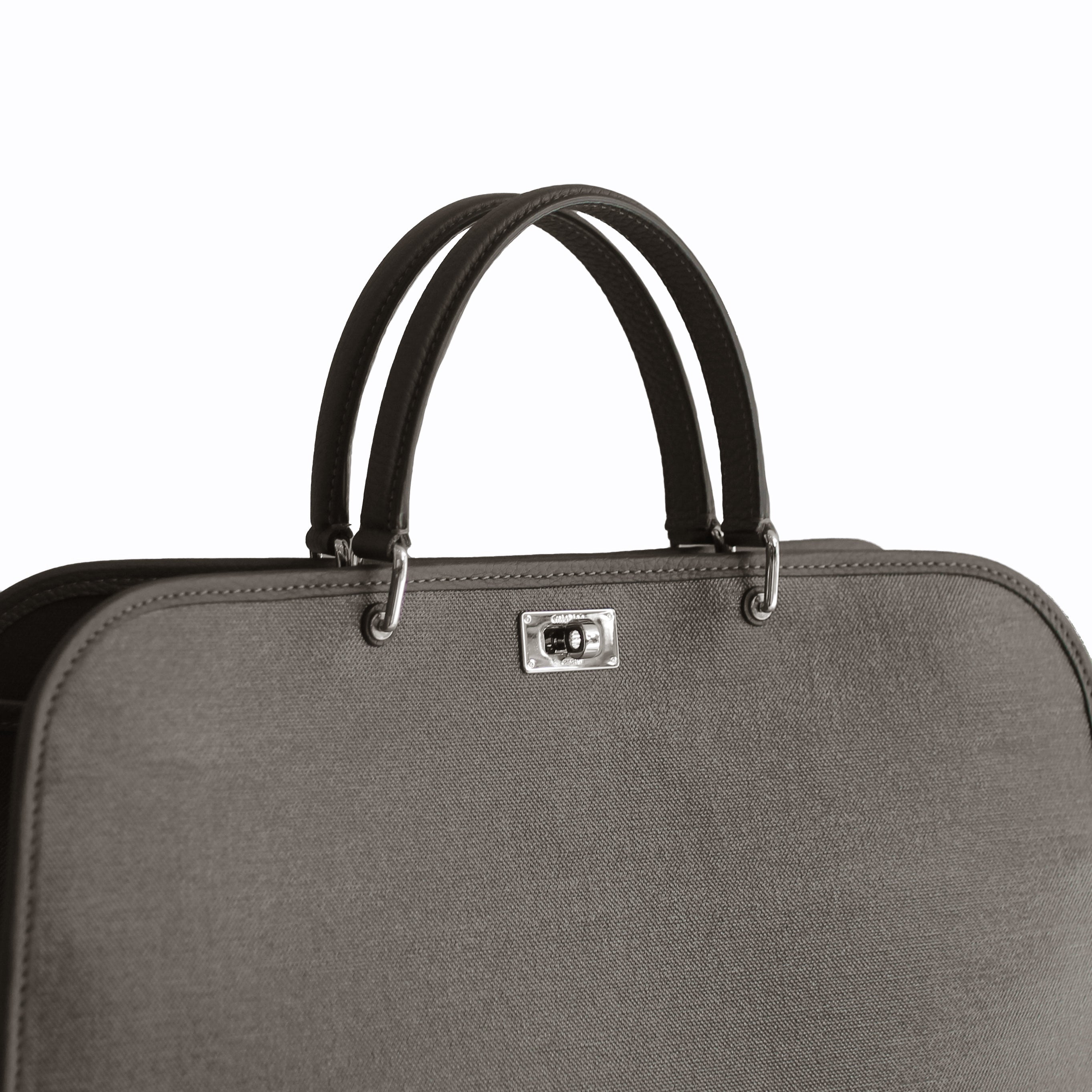 SAC MULTIPOCHES SAINT-GERMAIN EN CUIR ET TOILE GRIS CHARBON