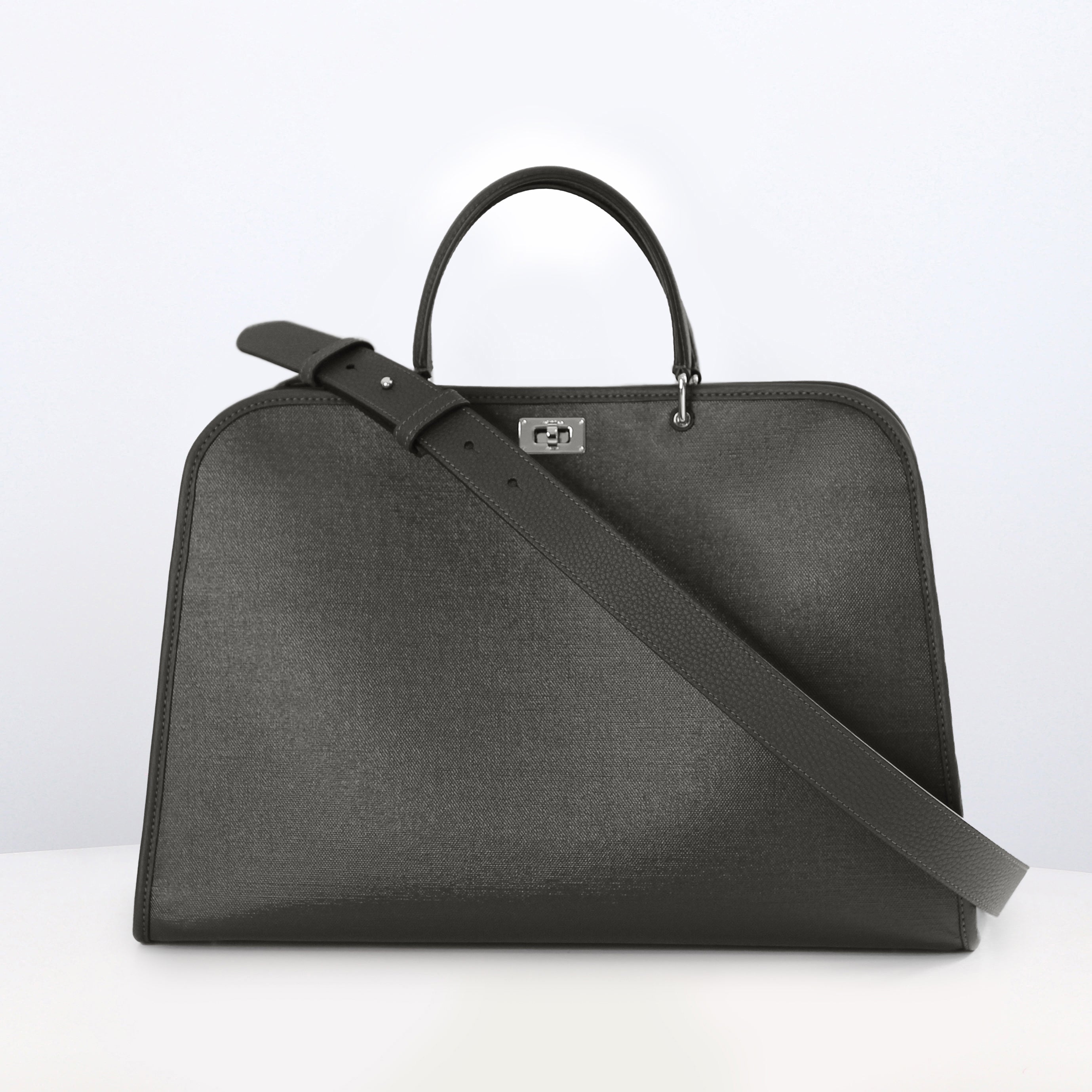 SAC MULTIPOCHES SAINT-GERMAIN EN CUIR ET TOILE GRIS CHARBON